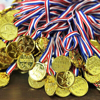48x Plastic Gold Medals Winner Olympic Kids Sports Party Bag Filler Awards  Toys