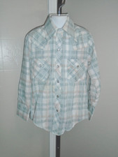 Boy's VTG 1970s Long Sleeve Western Yoke Shirt Pearly Snaps White Green Sz 8 NOS