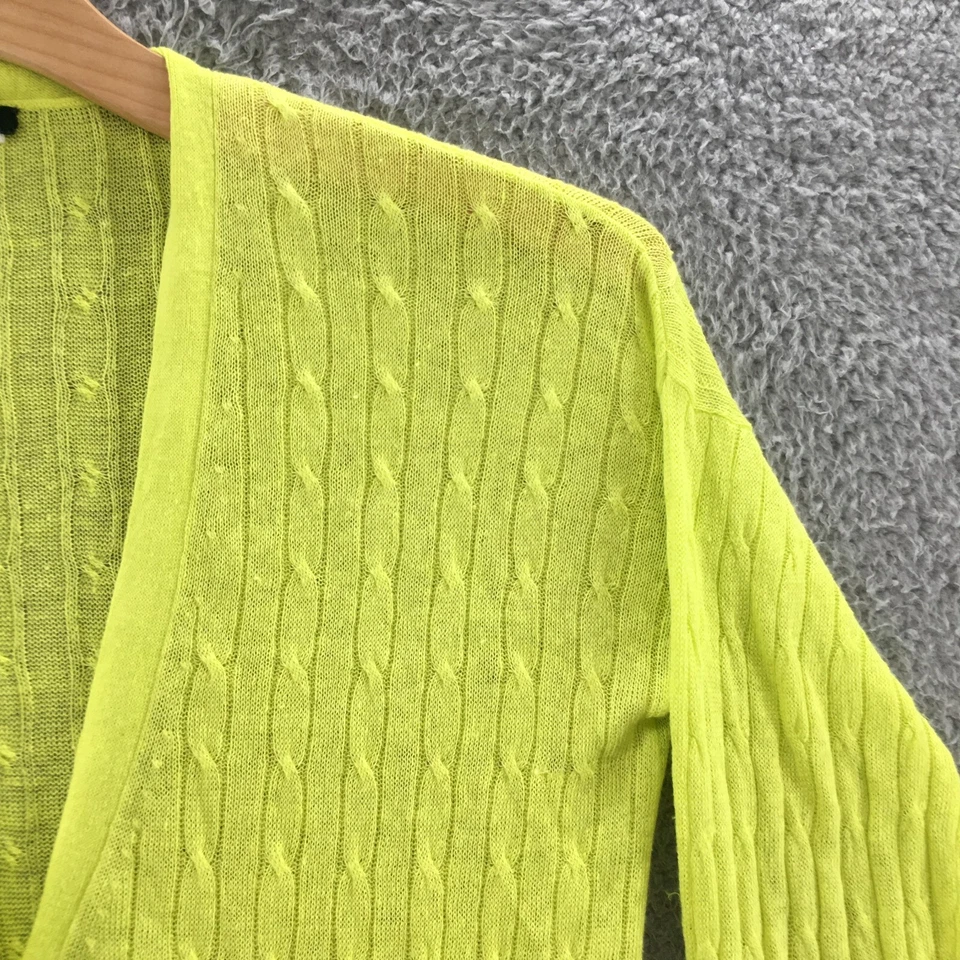 JCrew Butto 前开衫毛衣女式 S 黄色电缆针织长袖休闲 — 第 3/4 张图片