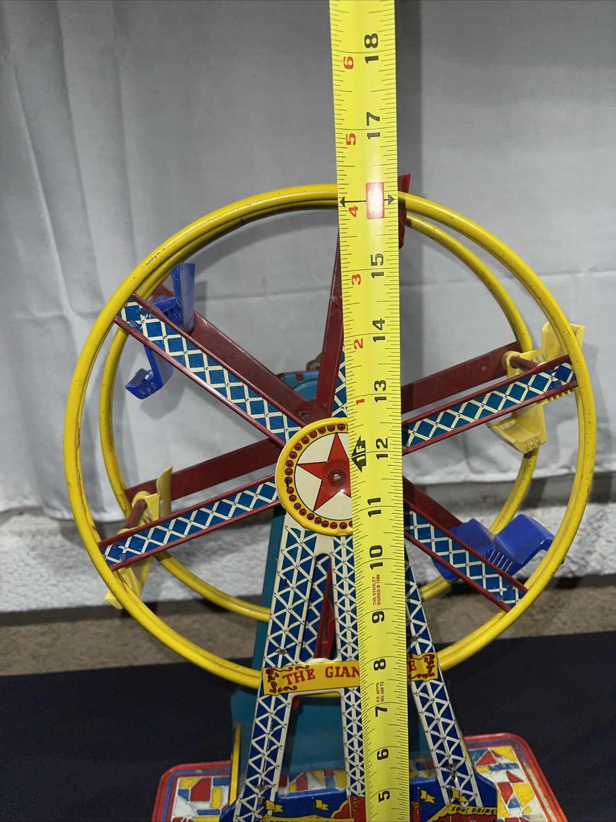 Vintage "The Giant Ride" Working Wind Up Ferris Wheel 1950's Tin Toy