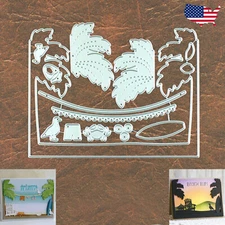 Palm Trees Beach Scene Background Cutting Embossing Dies Crab Seagulls Coconuts