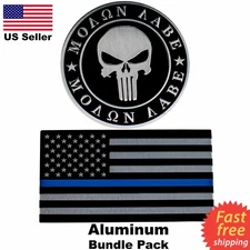 3D METAL Molon Labe NRA+ Thin Blue Line Flag Sticker Decal Emblem [Bundle Pack]