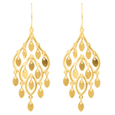 10k Gelbgold strukturierte glänzende Multi Tropfen Blatt auf Träne Ohrhänger