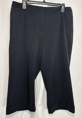 George Ladies Dress Modern Wide Leg Cuff Capri Black Pants Size 14