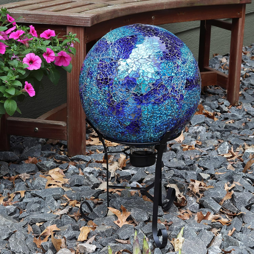10-Inch Gazing Ball for Garden - Crackled Glass Mosaic Gazing Globe for outside - 第 4/12 張圖片