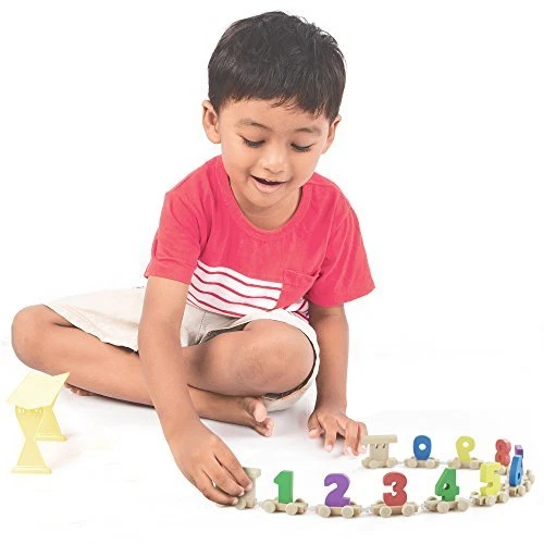 Tren de juguete Montessori para contar madera natural con números, idea de regalo para niños Foto 2 de 4
