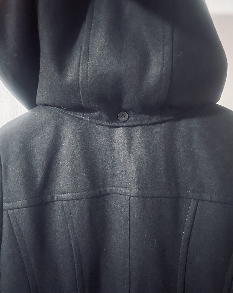 MICHAEL KORS ZipUp Removable Hood Wool Coat Women Black Lined Goldzip