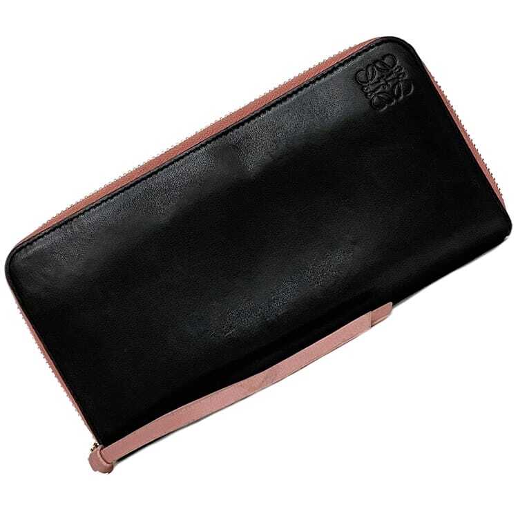 Ｎｏ．１３ LOEWE Round Zipper Long Wallet Black Pink Anagram Good Condition