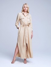 L’AGENCE Womens Cameron Linen Shirt Dress Sand XS RRP $900