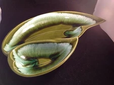 Vintage Santa Anita Ware Relish Chips/Salsa Candy Dish Green & White Glaze