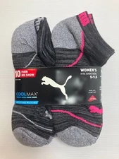 10 Pair Puma No Show Sock Women's Shoe Size 5-9.5 Cool Max Moisture Wicking Dark