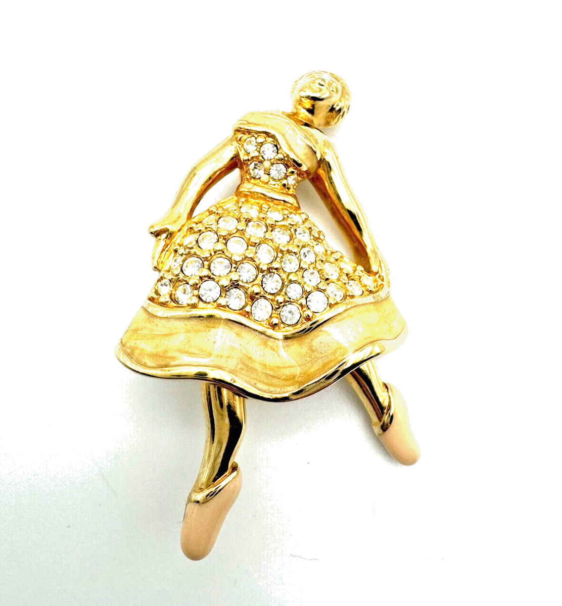 Swarovski Crystal & Enamel Ballerina Dancer Articulated Legs Gold