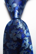 New Classic Floral Dark Blue Gray JACQUARD WOVEN Silk Men's Tie Necktie