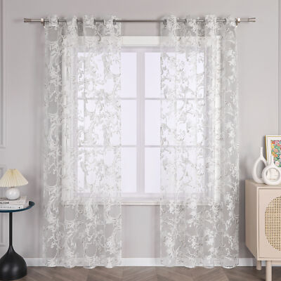 Gardinen Stores mit Ösen Ausbrenner Vorhang Volie Fensterschal Transparent Weiß