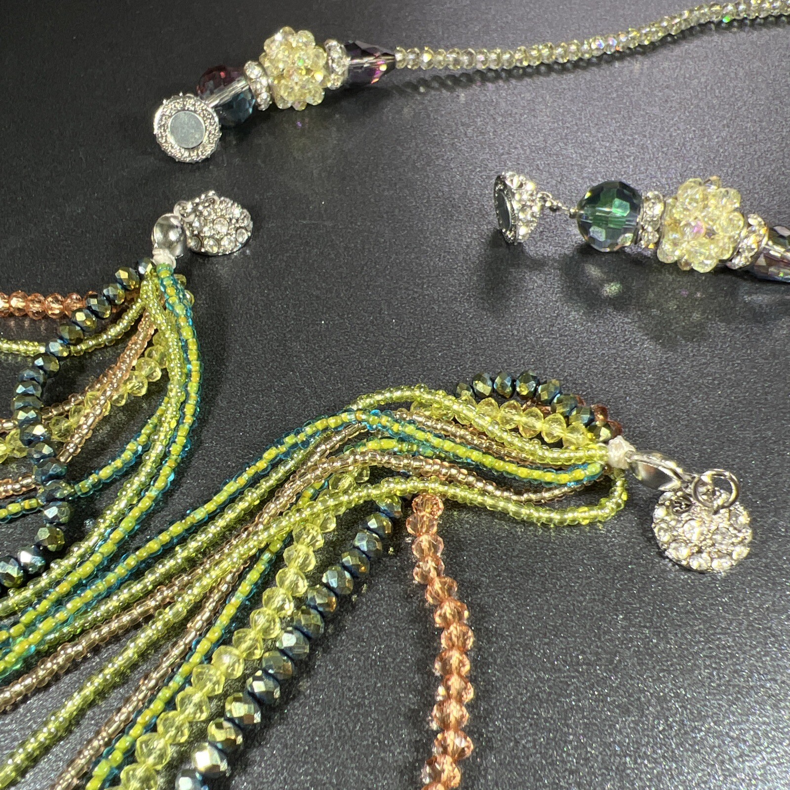 Green Beaded Statement Necklace Layered Aurora Bo… - image 14