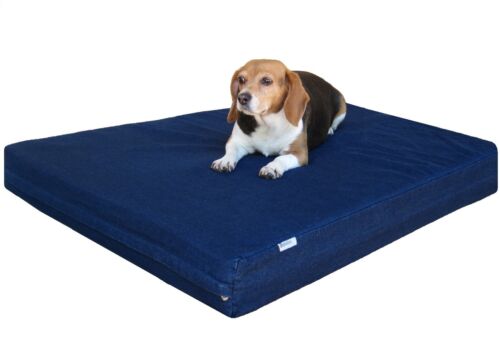 Small Medium Blue Denim Pet Dog Bed Orthopedic Waterproof Memory Foam 35x20x4" - Afbeelding 1 van 14