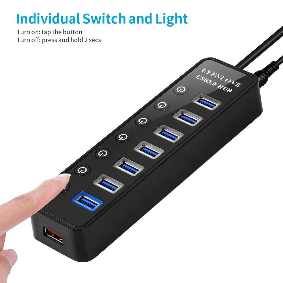 USB Hub 3.0 Powered USB Extender Multiple USB Port USB Hub Splitter for Lapto... - Image 4 of 4