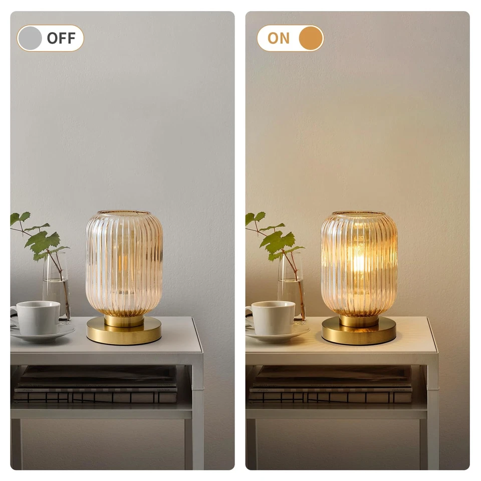 Lámparas de mesa de vidrio globo moderno de mediados de siglo, lámpara de mesa de vidrio ámbar regulable para... Foto 4 de 4