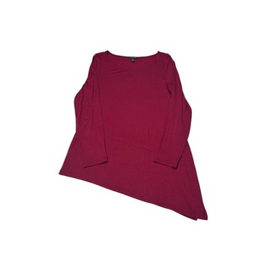 Eileen Fisher Petite Womens Medium Berry Red Asymmetrical Sleeve Tunic PM USA