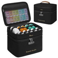 Lockable Medicine Bag, 2-Layer Pill Bottle Organizer Storage with Adjustable