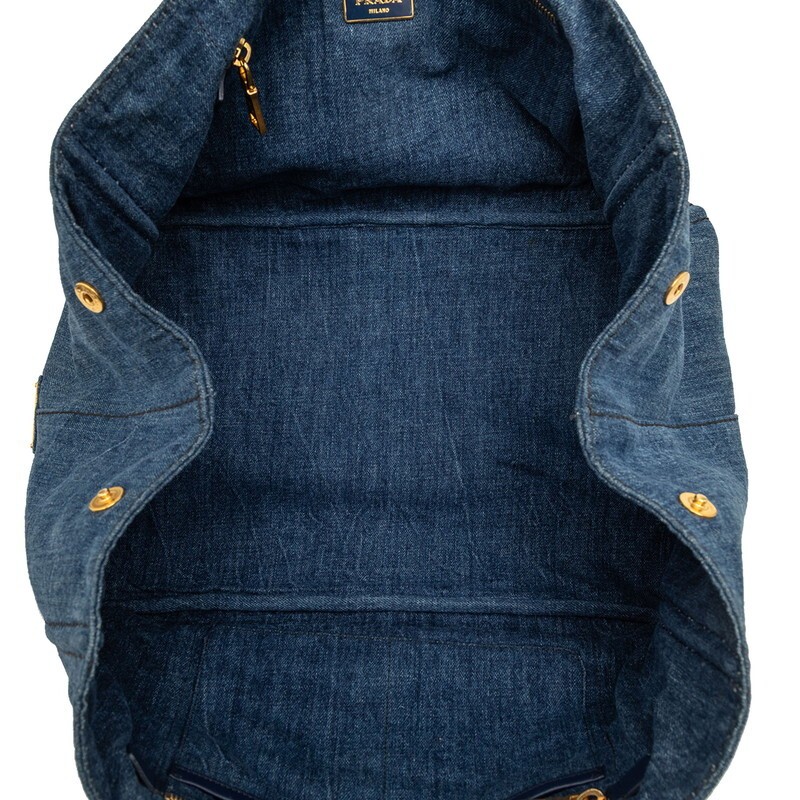 PRADA Canapa Handbag Tote Indigo Blue Denim Ladies PRADA Used from japan thumbnail 4