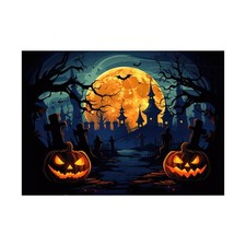 Halloween Photography Backdrop Spooky Night Full Moon Graveyard BY379 8x6 Ft