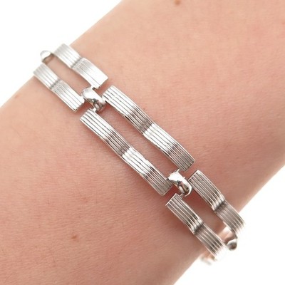 WRE W.E. Richards 925 Sterling Silver Vintage Razor Blade Link Bracelet 7''