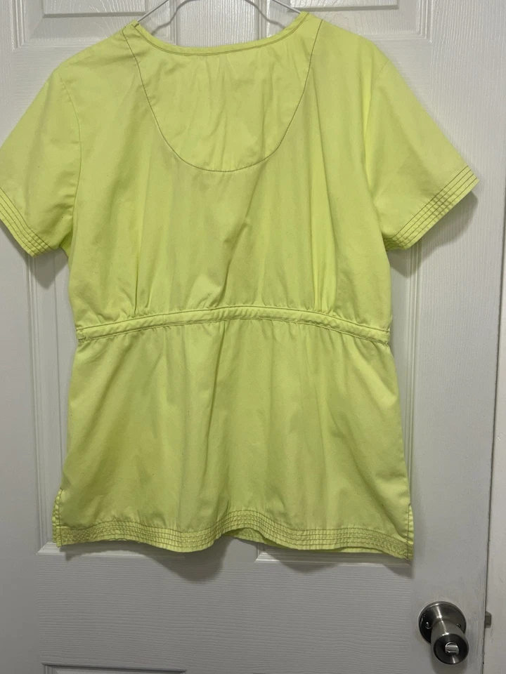 Koi By Kathy Peterson Womens Size Large Bright Yellow Scrub Top With Flowers - Image 2 of 4