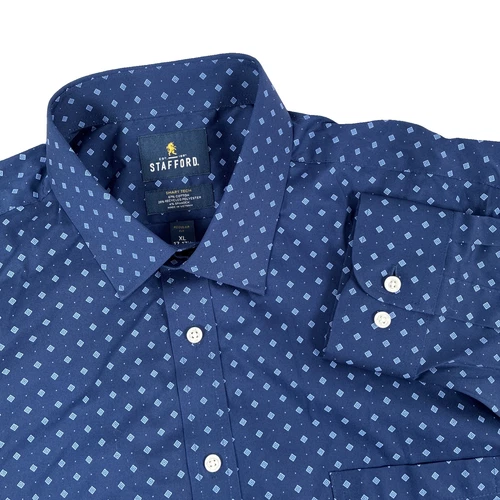 New Mens Stafford Smart Tech LS Button Down Shirt Size XL Navy Diamond NWT - product listing photo