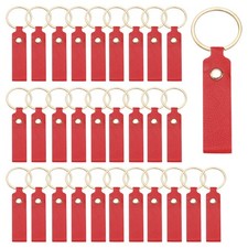40Pcs PU Leather Laser Engraving Keychain Blanks Bright Red 3.7" x 0.7"