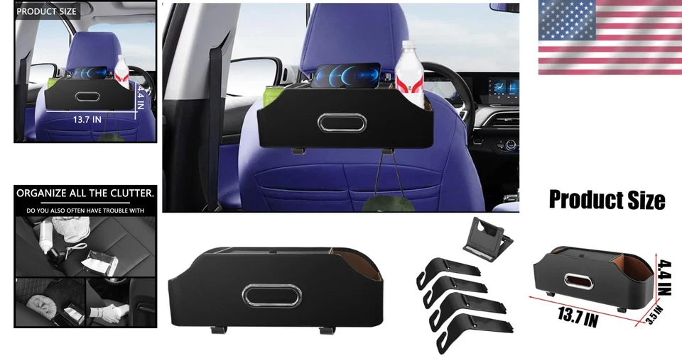 Car Seat Back Organizer with Cup Holder and Tissue Box Headrest Hanging Storage - Image 2 of 4