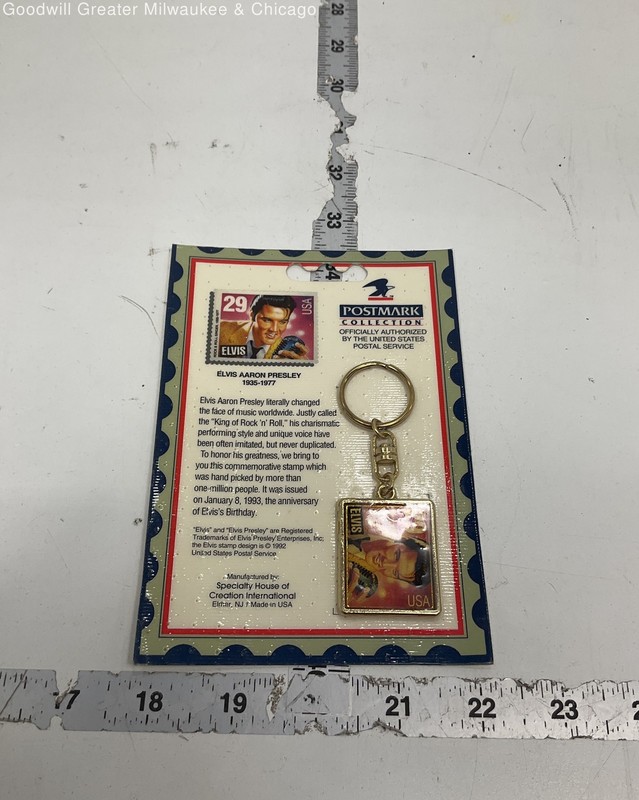 Vintage USPS Postmark Collection Elvis Presley Commemorative Stamp Keychain