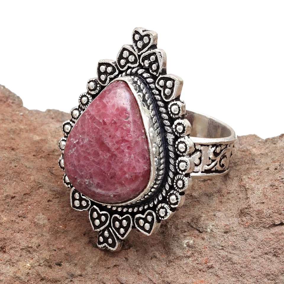 Joyería de plata hecha a mano con piedras preciosas de rodonita "9" Foto 3 de 4