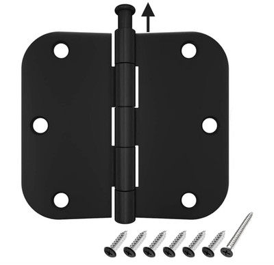 48 Pack 3.5'' Matte Black Door Hinges, 5/8 Radius Rounded Corners