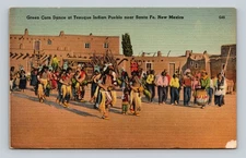 Vintage Green Corn Dance Postcard Tesuque Indian Pueblo New Mexico