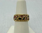 Vintage 14K Vior Designer Adjustable Open Sapphire and Ruby Ring Size 7 Italy