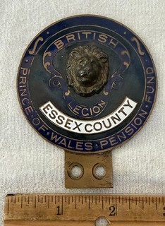 ANTIQUE BRITISH PRINCE OF WALES PENSION FUND ENAMEL LICENSE PLATE TOPPER BADGE