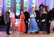 Women Red Embroidered Ballroom Dance Dress with Swarovski stones, pearls on silk
