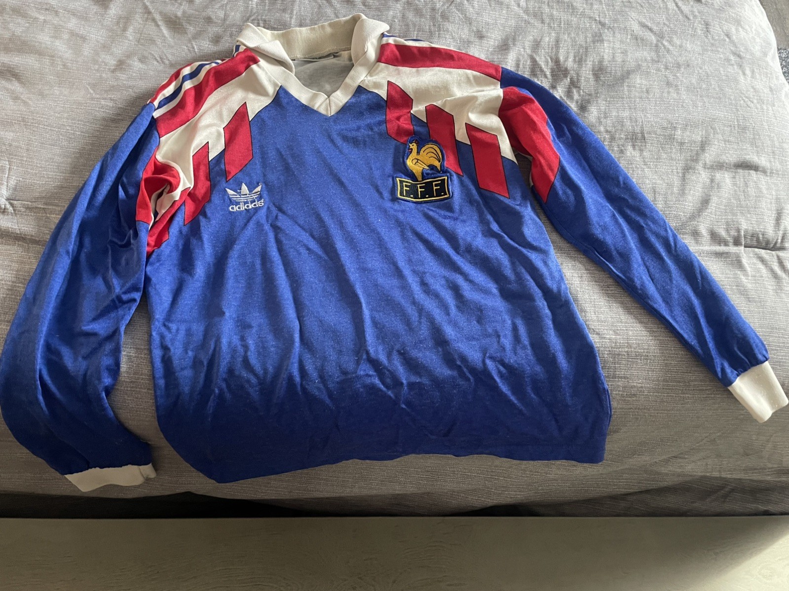 FRANCE 1990 1991 1992 HOME SOCCER SHIRT JERSEY LONG SLEEVE ADIDAS MEN VINTAGE