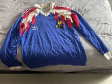 FRANCE 1990 1991 1992 HOME SOCCER SHIRT JERSEY LONG SLEEVE ADIDAS MEN VINTAGE