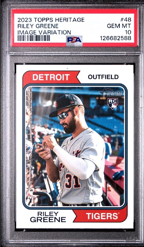 2023 Riley Greene RC PSA 10 Topps Heritage Image Variation #48 Gem Mint E3