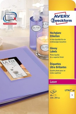 AVERY Zweckform Hochglanz Foto Etiketten 210 x 297 mm weiß 40 Etiketten