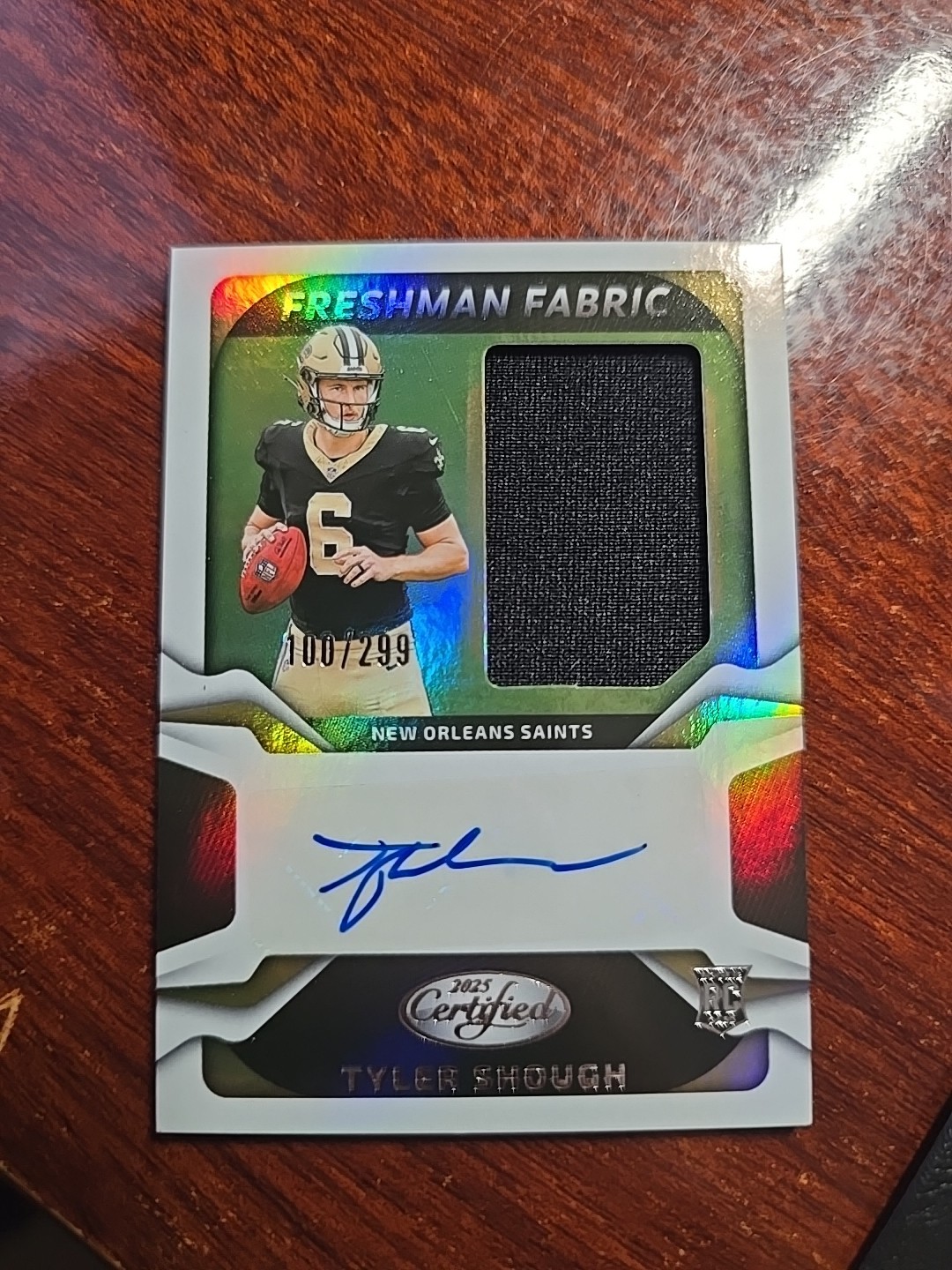TYLER SHOUGH 2025 PANINI CERTIFIED "FRESHMAN FABRIC" RPA RC PATCH AUTO #/299 MT