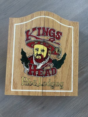 Kings Head Pub and Lodging Vintage Dart Board  Cabinet Complete Set