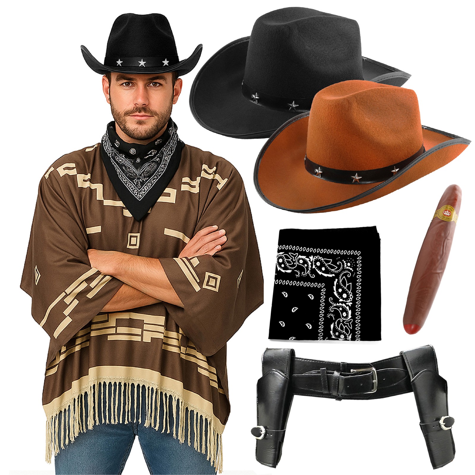 Poncho Occidental Vaquero Adultos Tachuela Sombrero Funda Disfraz Película Vestido Elegante Eastwood