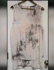 H By Halston Womens XL Sheer Tunic Blouse Sleeveless Colorful Fall Spring READ