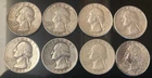 Lot of 8 George Washington U.S. Quarters 90% Silver  1942 - 1962 49 grams