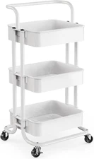 3 Tier Mesh Utility Cart, Rolling Metal Organization Cart with Handle and Lockab