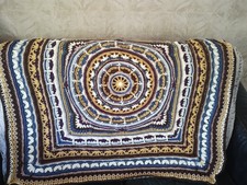 Crochet Throw Mandala Design Neutral Multi Coloured Sofa Blanket Handmade Throw 
