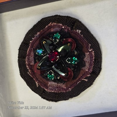 PRADA Handmade Brooch Tweed Stiched And Gemstone In Prada Box Made In Italy 